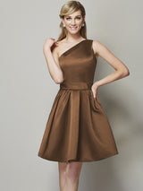 Fabulous Sleeveless One Shoulders Short Satin Bridesmaid Dresses-Dbrbridal