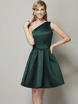 Fabulous Sleeveless One Shoulders Short Satin Bridesmaid Dresses-Dbrbridal