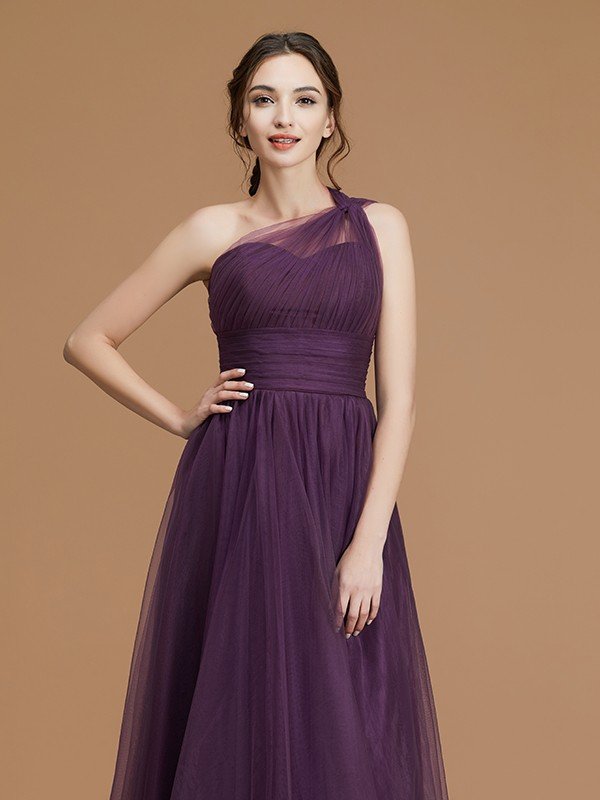 Fabulous Sleeveless One Shoulders Tulle Bridesmaid Dresses-Dbrbridal