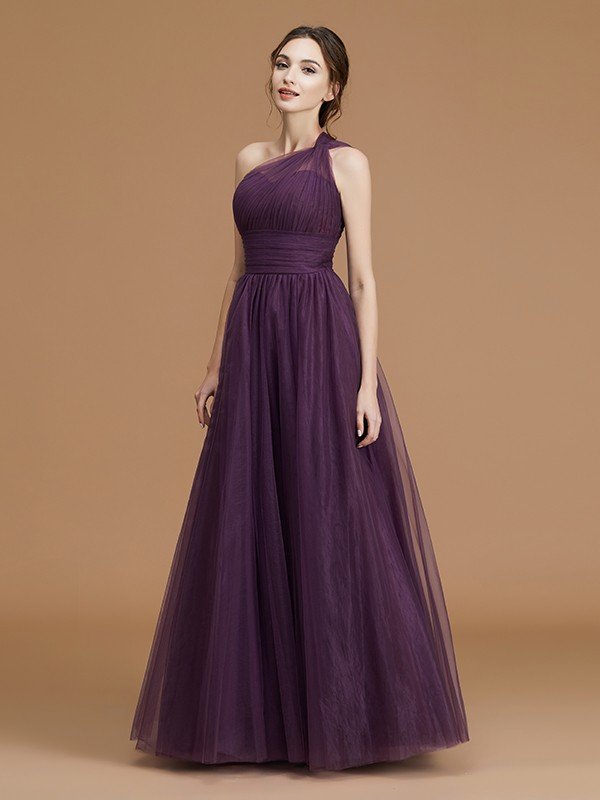 Fabulous Sleeveless One Shoulders Tulle Bridesmaid Dresses-Dbrbridal