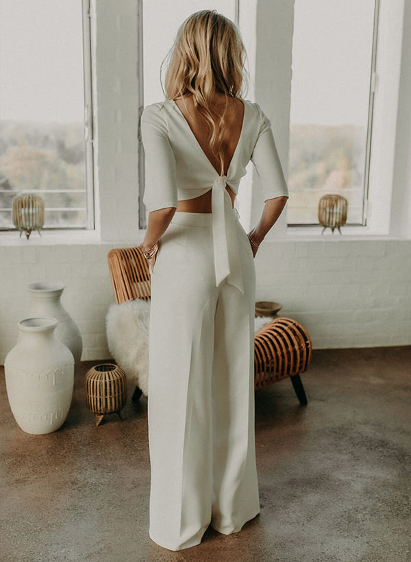 Floor-Length Wedding Dress Square Neckline Half Sleeves-Dbrbridal