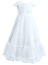 Flower Girl A-line Party Dress Flare Sleeve White Kid Dress-Dbrbridal