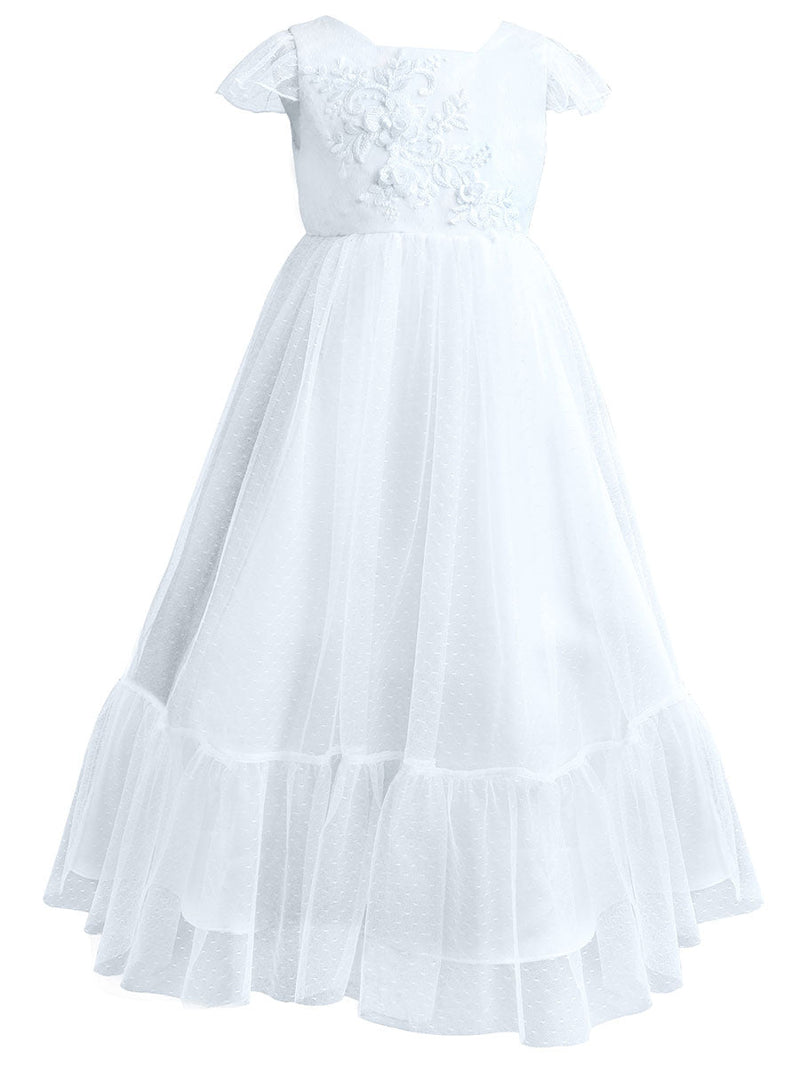 Flower Girl A-line Party Dress Flare Sleeve White Kid Dress-Dbrbridal