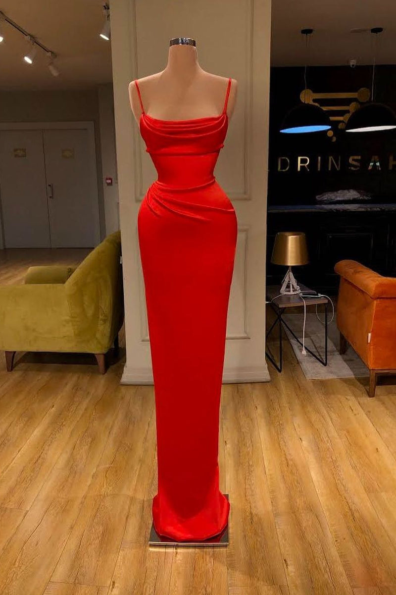 Front-ruffle Orange Sheath Prom Dress Spaghetti Straps-Dbrbridal