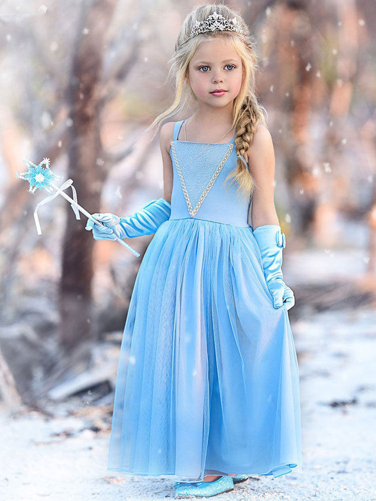 Girls Dresses Elsa Blue Kids Princess Straps Party Dress-Dbrbridal