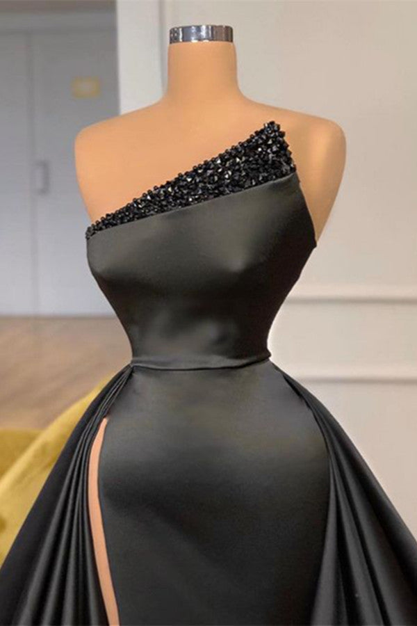 Glamorous Black Prom Dress Long With Split On Sale Beadings-Dbrbridal