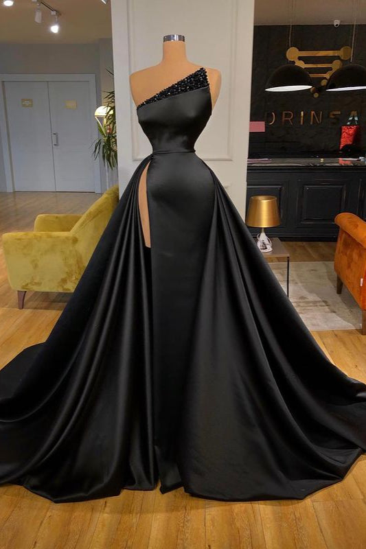 Glamorous Black Prom Dress Long With Split On Sale Beadings-Dbrbridal