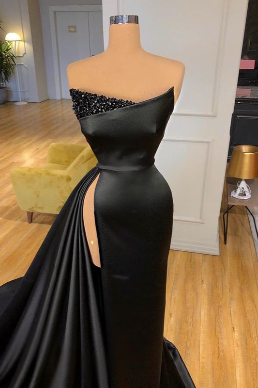 Glamorous Black Prom Dress With Split Beadings Ball Dresses Long-Dbrbridal