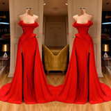 Glamorous Red Long Prom Dress With Split On Sale Off-the-Shoulder-Dbrbridal