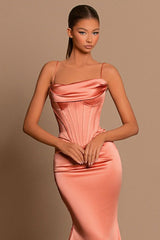 Gorgeous Coral Spaghetti-Straps Prom Dresses Mermaid Sleeveless-Dbrbridal