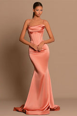 Gorgeous Coral Spaghetti-Straps Prom Dresses Mermaid Sleeveless-Dbrbridal