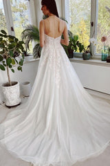 Gorgeous Garden Spaghetti Straps A-Line Lace Wedding Dresses-Dbrbridal