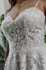 Gorgeous Garden Spaghetti Straps A-Line Lace Wedding Dresses-Dbrbridal