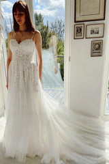 Gorgeous Garden Spaghetti Straps A-Line Lace Wedding Dresses-Dbrbridal