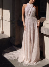 Gorgeous Sweep Train Sequined Wedding Dresses-Dbrbridal