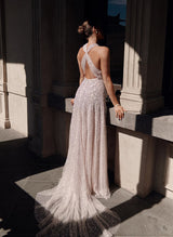 Gorgeous Sweep Train Sequined Wedding Dresses-Dbrbridal