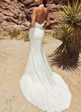 Halter Silk Like Satin Wedding Dresses Back Hole-Dbrbridal