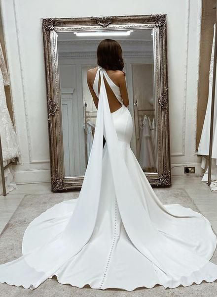 High Neck Wedding Dresses Open Back-Dbrbridal