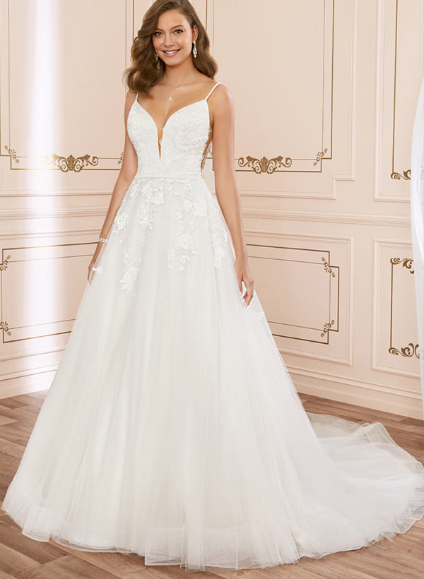 Illusion Back Romantic Wedding Dress-Dbrbridal