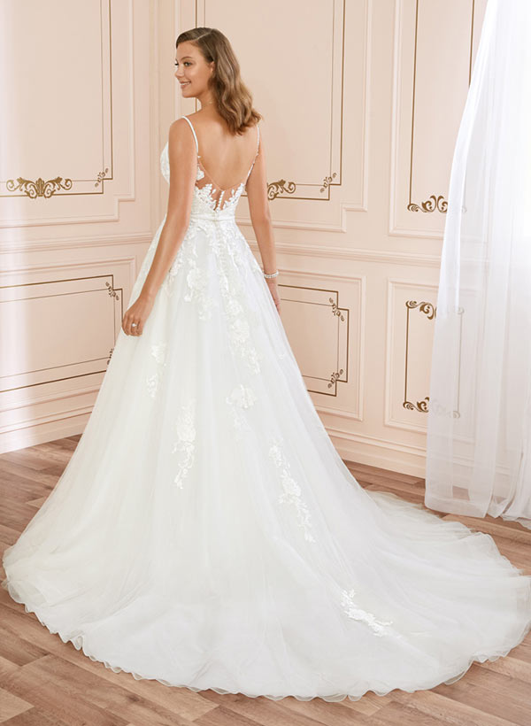 Illusion Back Romantic Wedding Dress-Dbrbridal