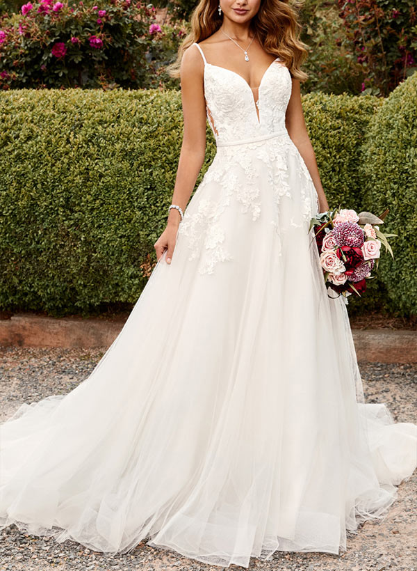 Illusion Back Romantic Wedding Dress-Dbrbridal