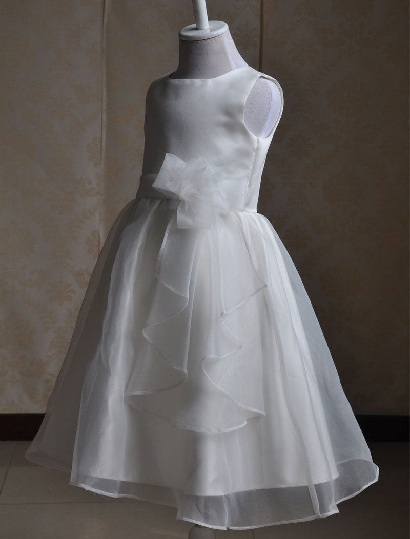 Ivory flower girl dress Sash Bows Ruffles Dress-Dbrbridal