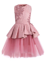 Jewel Neck Lace Sleeveless Short A-Line Applique Kids Social Party Dresses-Dbrbridal