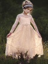 Jewel Neck Long Sleeves Sash Kids Social Party Dresses-Dbrbridal