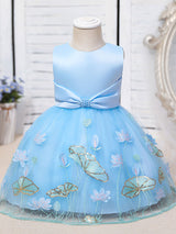 Jewel Neck Polyester Sleeveless Polyester Cotton Tulle Short A-Line Embroidered Kids Party Dresses-Dbrbridal