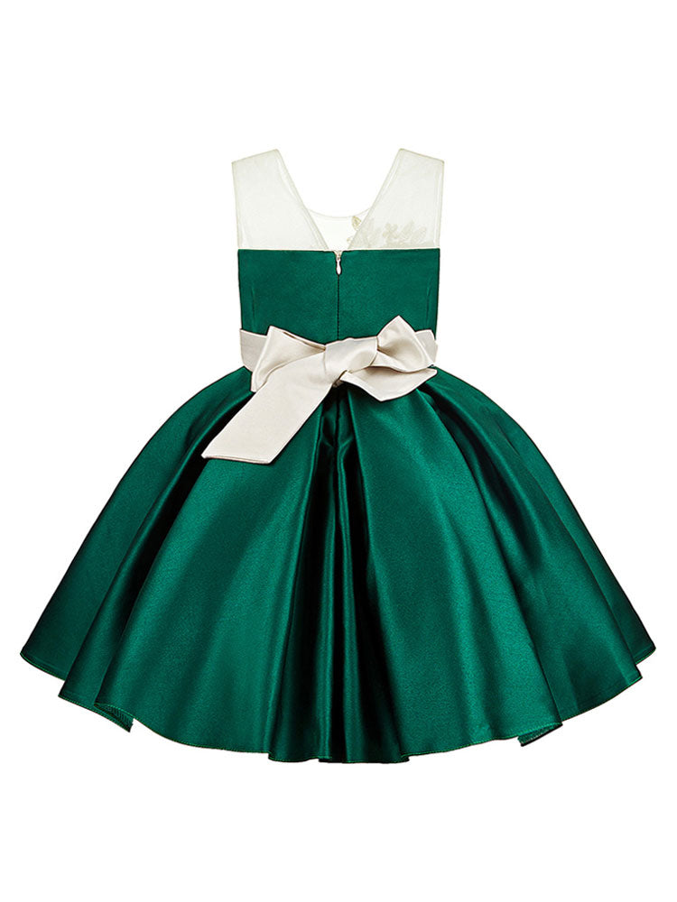 Jewel Neck Polyester Sleeveless Short Ball Gown Bows Kids Party Dresses-Dbrbridal