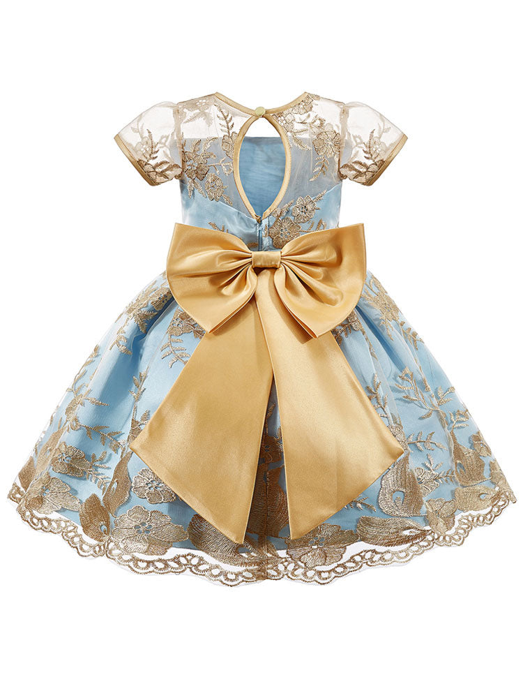 Jewel Neck Short Sleeves Embroidered Kids Social Party Dresses-Dbrbridal