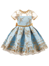 Jewel Neck Short Sleeves Embroidered Kids Social Party Dresses-Dbrbridal