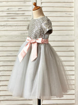 Jewel Neck Short Sleeves Sash Kids Party Dresses-Dbrbridal