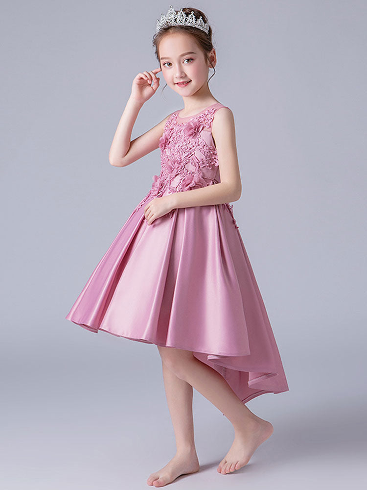 Jewel Neck Sleeveless Embroidered Formal Kids Pageant flower girl dresses-Dbrbridal