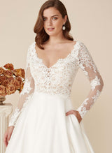 Lace Ball-Gown Wedding Dresses Satin Long Sleeves-Dbrbridal