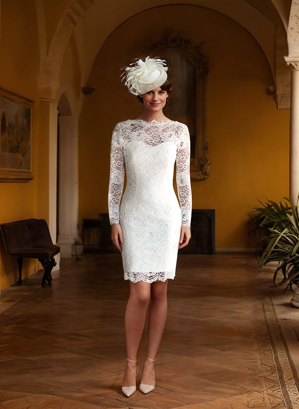 Lace Knee-Length Wedding Dress Scoop Neck-Dbrbridal