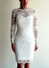 Lace Knee-Length Wedding Dress Scoop Neck-Dbrbridal