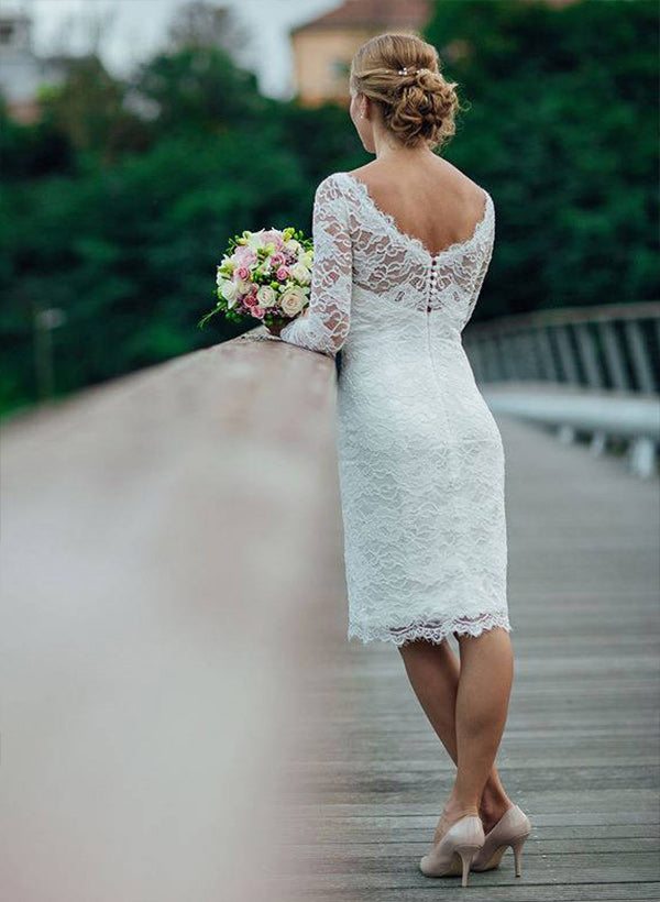 Lace Knee-Length Wedding Dress Scoop Neck-Dbrbridal