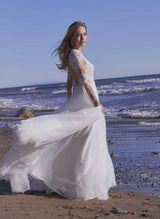 Lace Summer Beach Wedding Dresses Long Sleeves Tulle Chic A-line Sweep Train-Dbrbridal