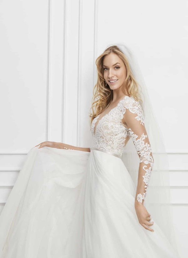 Lace Summer Beach Wedding Dresses Long Sleeves Tulle Chic A-line Sweep Train-Dbrbridal