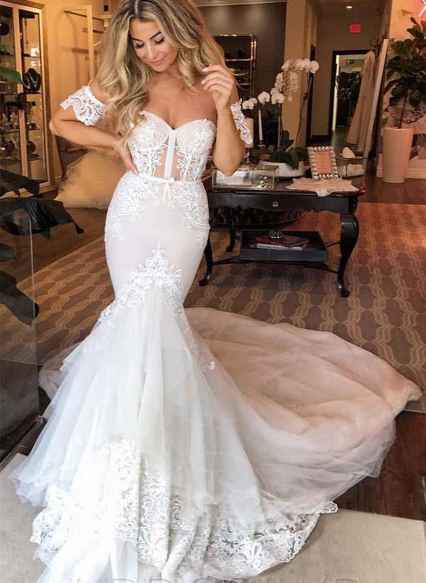 Lace Wedding Dresses Elegant Mermaid Fitted Elegant Sweetheart-Dbrbridal