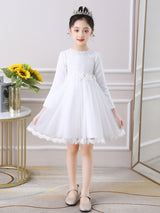 Light Pink Jewel Neck Long Sleeves Beaded Tulle Lace Kids Social Party Dresses-Dbrbridal