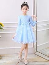 Light Pink Jewel Neck Long Sleeves Beaded Tulle Lace Kids Social Party Dresses-Dbrbridal