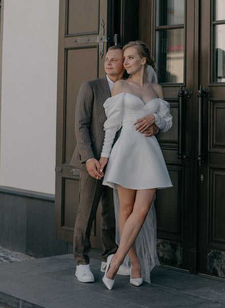 Little White Long Sleeve Wedding Dress-Dbrbridal