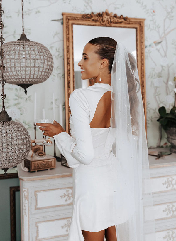 Little White Long Sleeves Wedding Dress-Dbrbridal