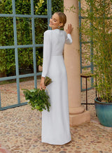 Long Sleeves Bow Wedding Dress Split Front-Dbrbridal