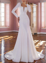 Long Sleeves Detachable Train Wedding Dresses Open Back-Dbrbridal