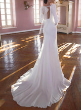 Long Sleeves Detachable Train Wedding Dresses Open Back-Dbrbridal