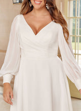 Long Sleeves V-Neck Wedding Dresses-Dbrbridal