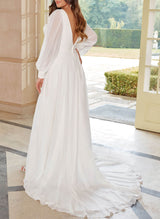 Long Sleeves V-Neck Wedding Dresses-Dbrbridal